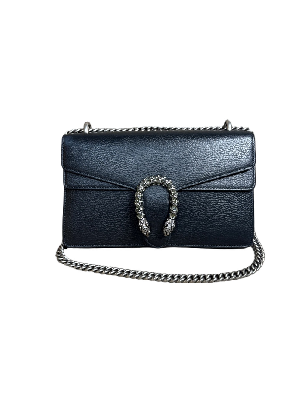 Gucci Dionysus  Black Leather Shoulder Bag Cyrstal Tiger Head Clasp